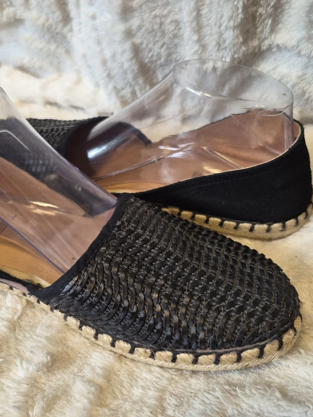 Miz Mooz Cindy Espadrilles Black Woven Leather D'Orsay Flats Women's Sz 10 US